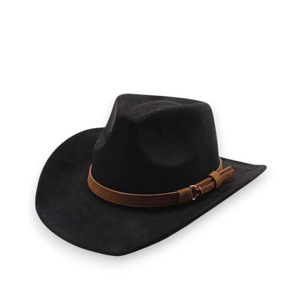 Black Suede Wide Brim Cowboy Hat - NWT